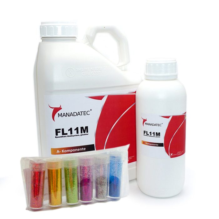 Epoxidharz-Haerter-transparent-glitter Epoxidharz Starter Set FL11M inkl. 6 Glitterpigmenten